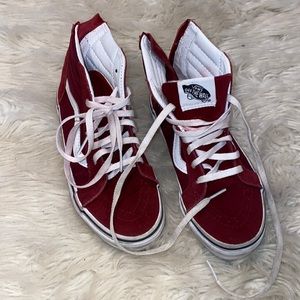 Maroon and white kids vans hi top sneakers